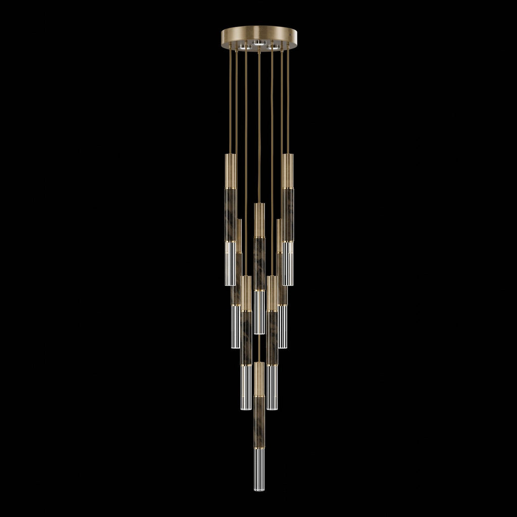 Ombrelle Dual-Beam Artisan Pendant / Gold Leaf / Brass / Charcoal