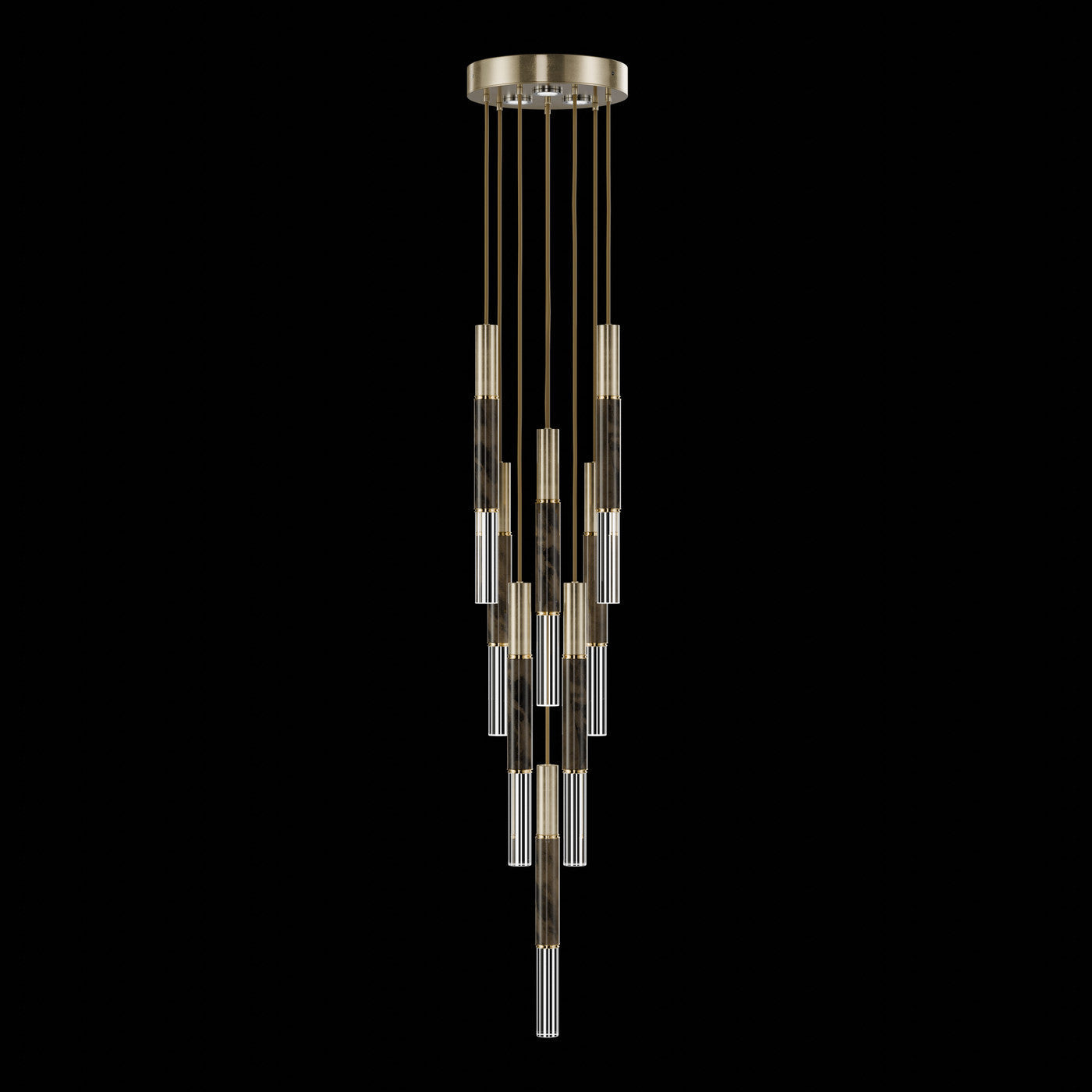 Ombrelle Dual-Beam Artisan Pendant / Soft Gold Leaf / Brass / Charcoal